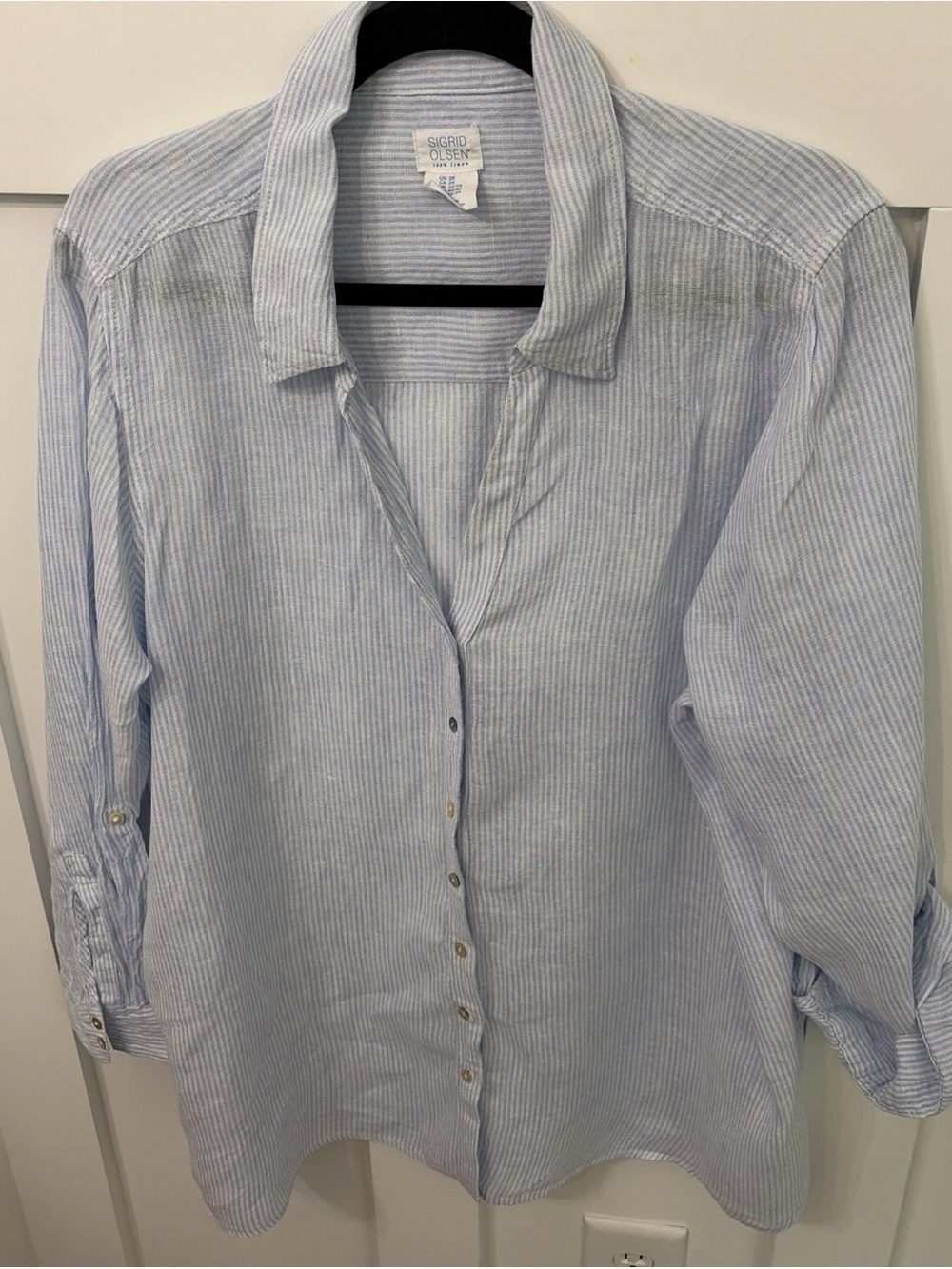 Sigrid Olsen Light Blue and White Striped Women’s Button-Down Shirt